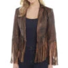 Women's Cripple Creel Fringe Leather Jacket #LL164-91