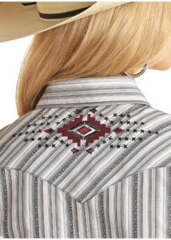 Women's Panhandle Grey Striped Long Sleeve #R4S3298 -Outlet Cowgirl Closet Store R4S3298 B 98036