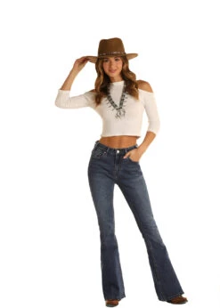 Women's Rock & Roll Cowgirl High Rise Flare Jean #WHN8190 -Outlet Cowgirl Closet Store e7c1b769d76596845089a270ea984b87